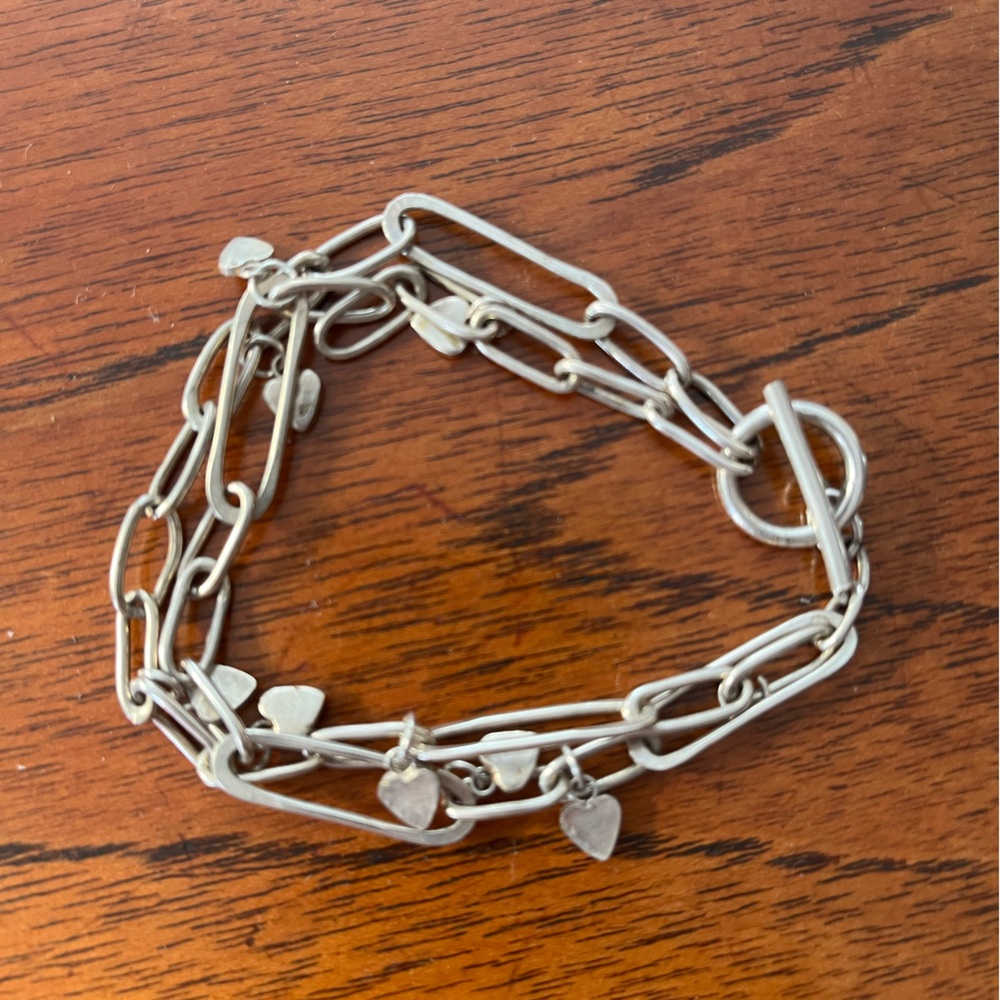 Sterling Silver Chain Heart Charm Bracelet